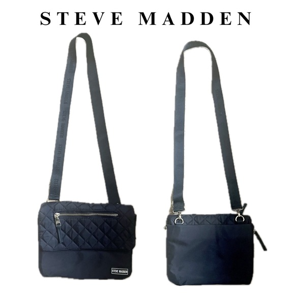Steve Madden black quilted cross body bag with zippers & inside pockets - Picture 3 of 17